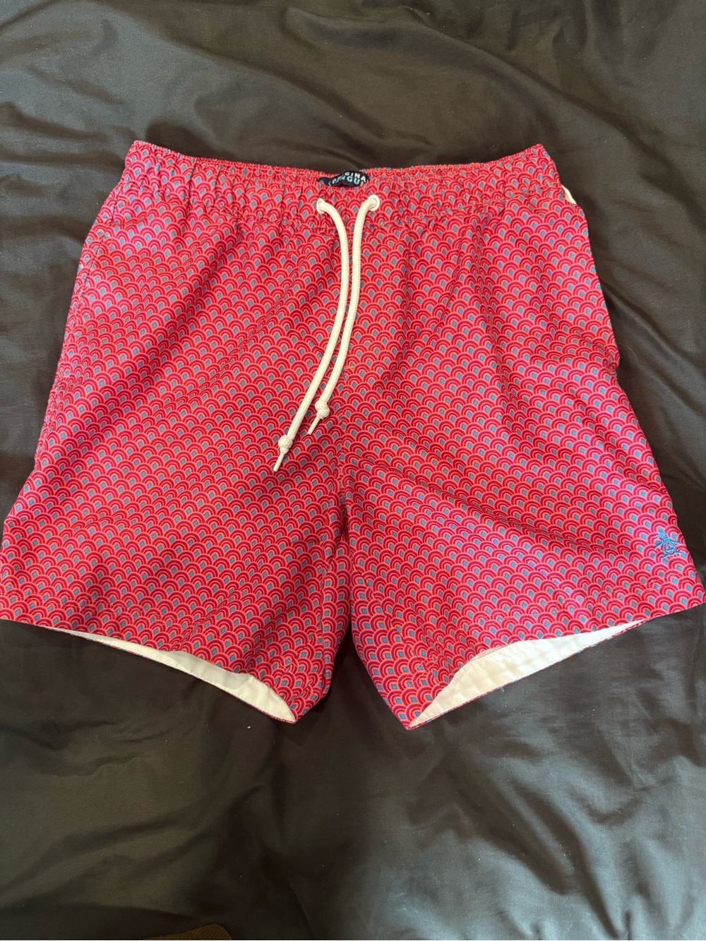 Original Penguin Red Patterned Swim Trunks with White Drawstring